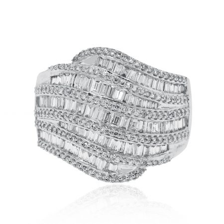 White gold diamond crossover ring