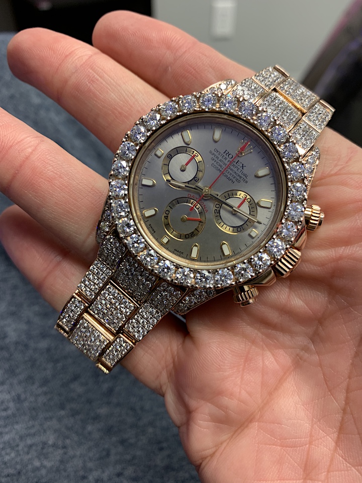 Iced Out Rose Gold Rolex Daytona with 