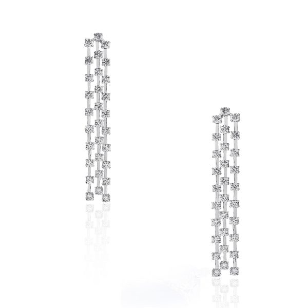 white gold 3 row diamond earrings