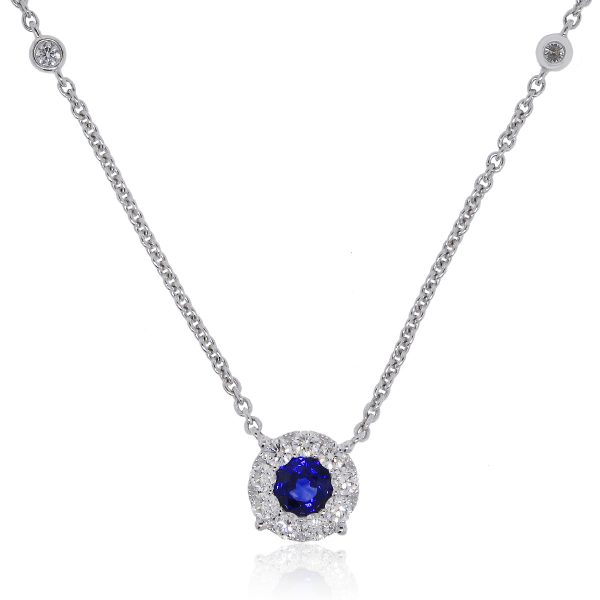 White gold sapphire and diamond necklace