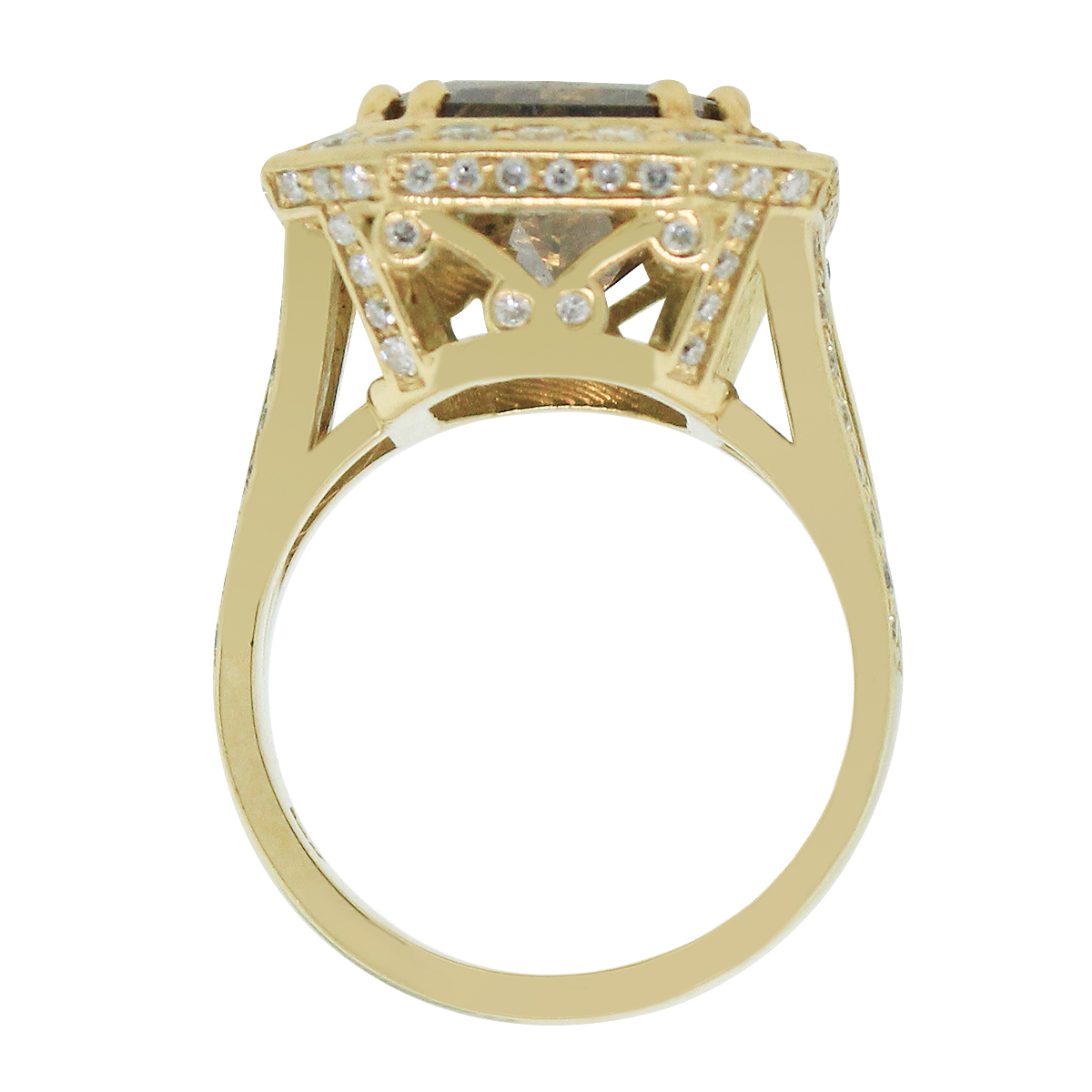 18k Yellow Gold 7.68ct Radiant Brown Diamond Ring