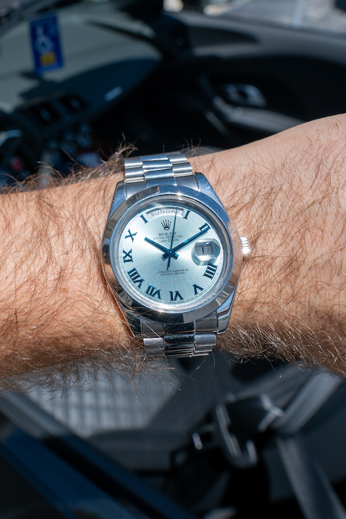 rolex day date ii platinum ice blue watch