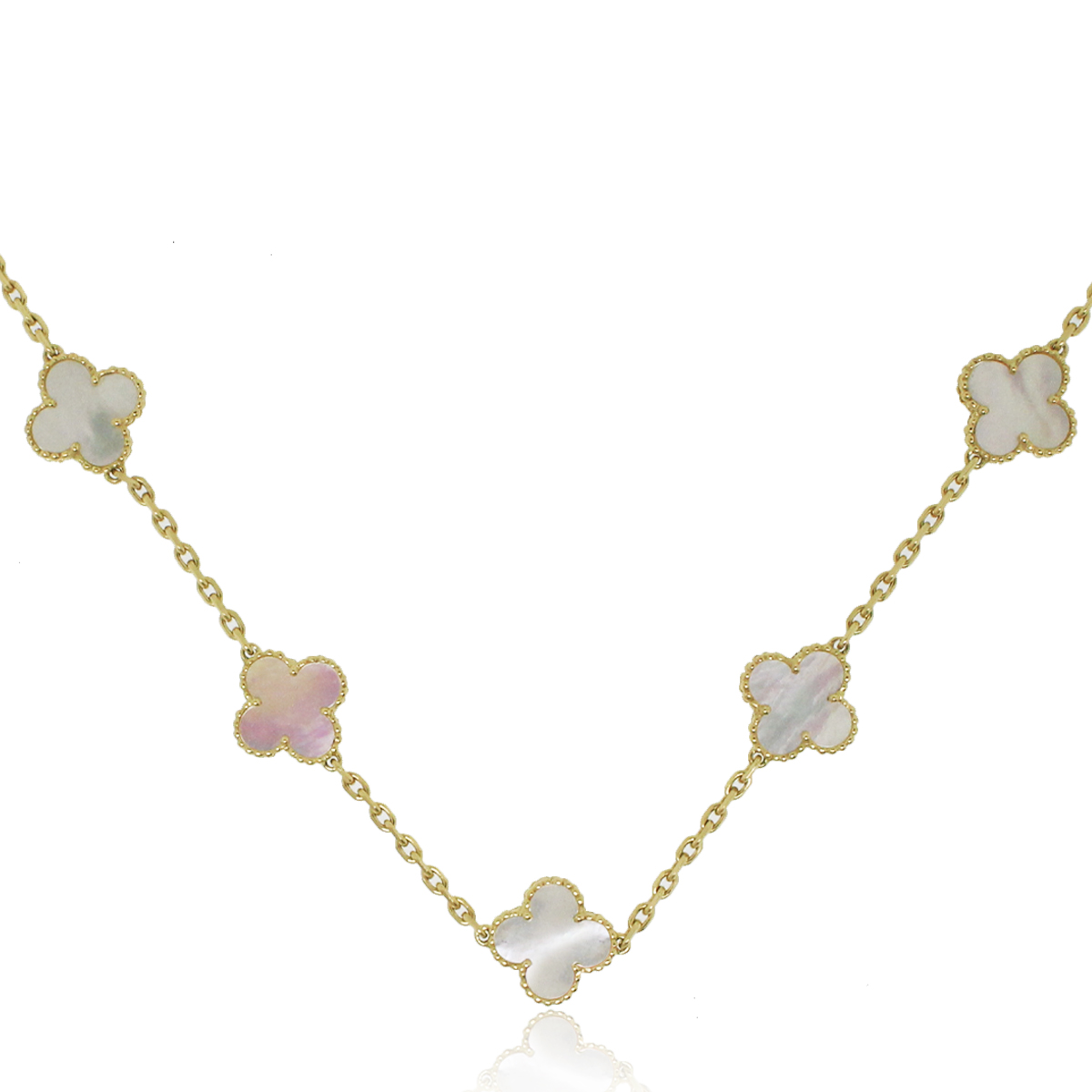 Van Cleef & Arpels 18k White Gold 20 Motif Mother Of Pearl Alhambra Necklace