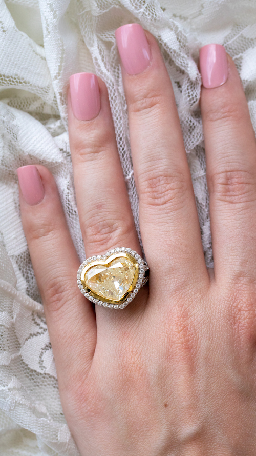 huge heart shape diamond ring at raymond lee jewelers