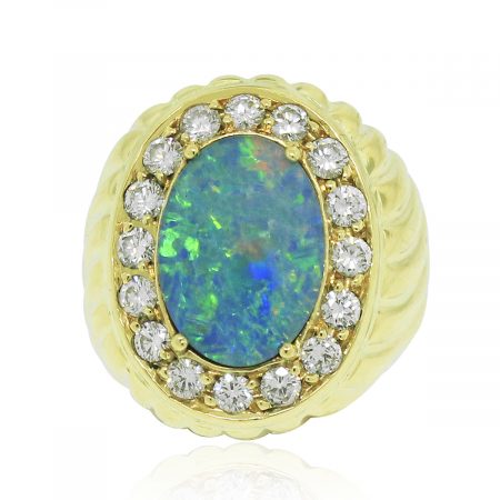 Yellow Gold opal and diamond ring