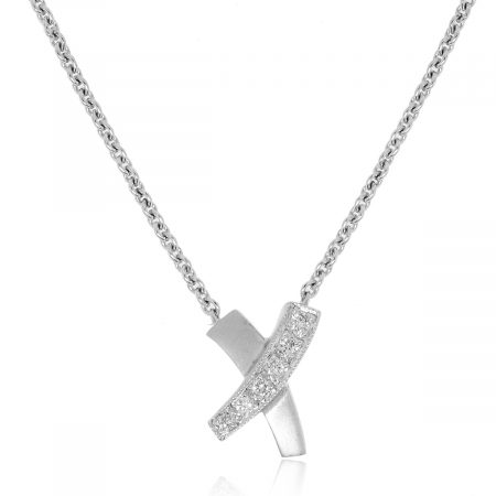 18k White Gold 0.10ctw Diamond X Pendant Necklace
