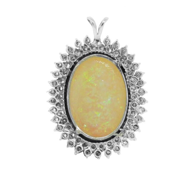 White gold opal diamond pendant
