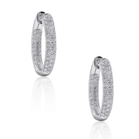 18k White Gold 3.30ctw Diamond Inside Out Hoop Earrings