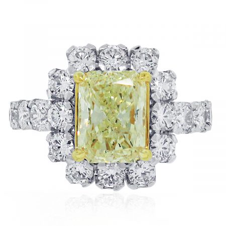 Platinum 2.96ct Fancy Yellow Radiant Diamond Engagement Ring