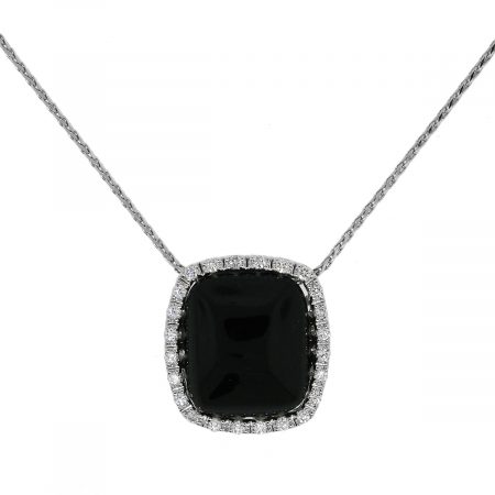 14k White Gold 0.36ctw Diamond Black Onyx Pendant Necklace
