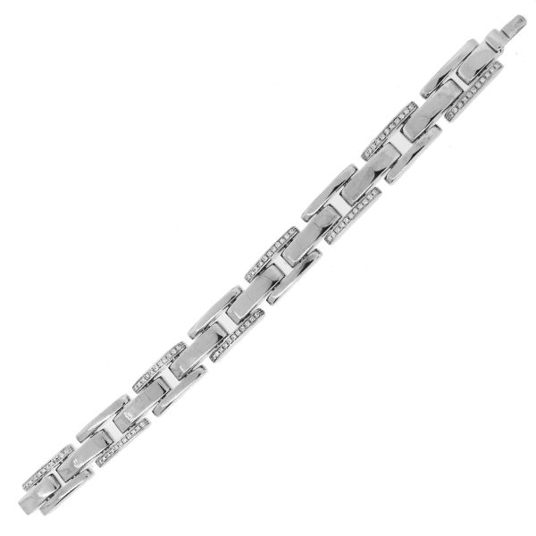 18k White gold solid link diamond bracelet