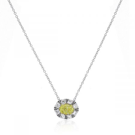 18k Two Tone 0.50ctw Fancy Yellow GIA Certified Halo Pendant Necklace