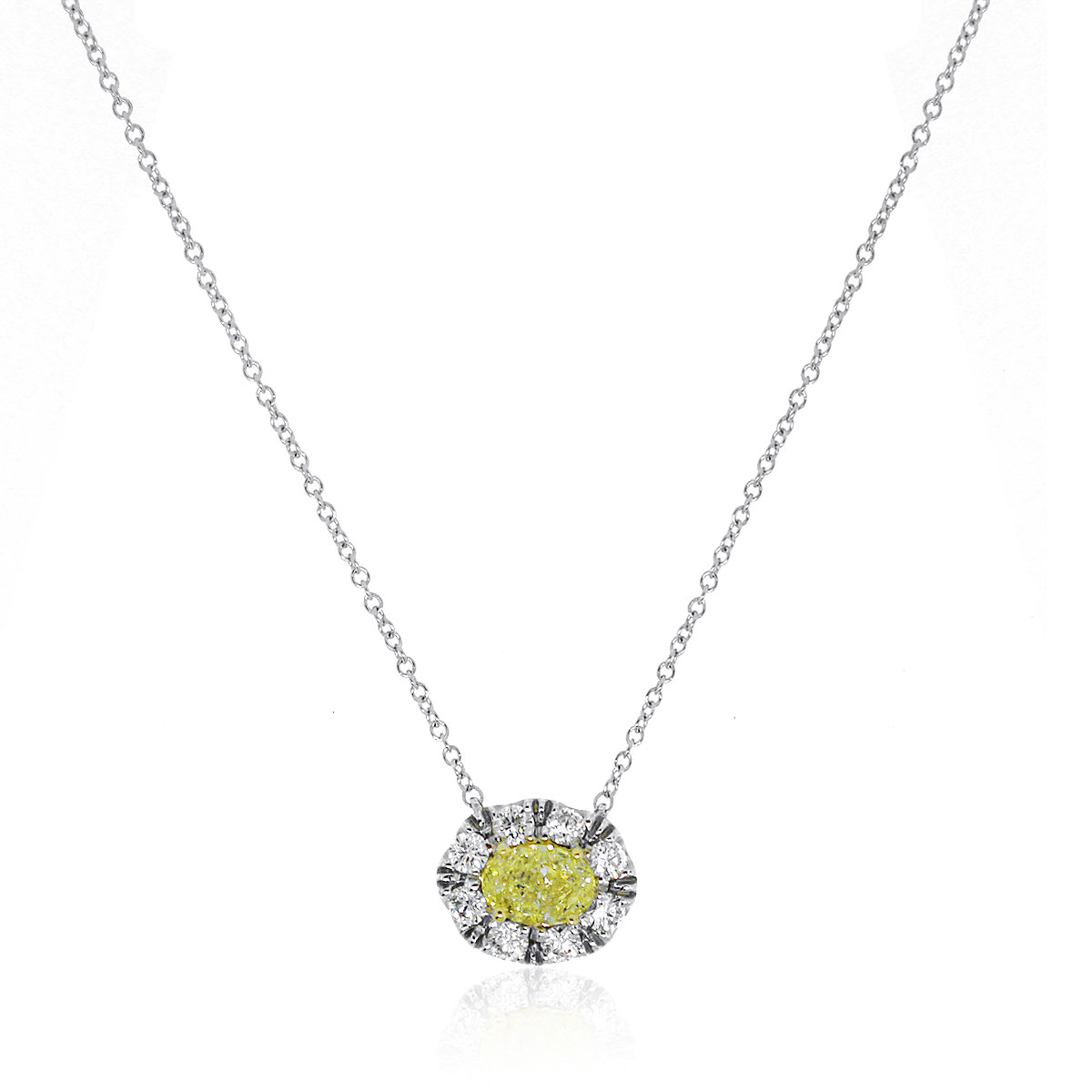 18k Two Tone 0.50ctw Fancy Yellow GIA Certified Halo Pendant Necklace