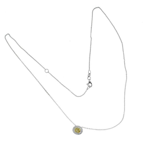 18k White Gold 0.52ctw Fancy Yellow Halo Diamond Necklace