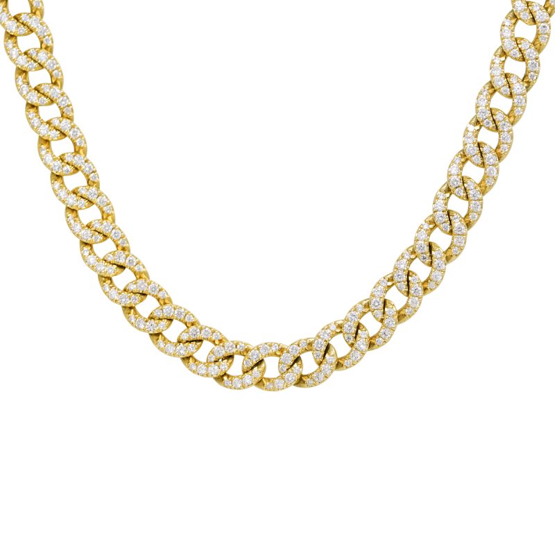 14k Yellow Gold 13.74ctw Diamond Pave Cuban Link Chain Necklace