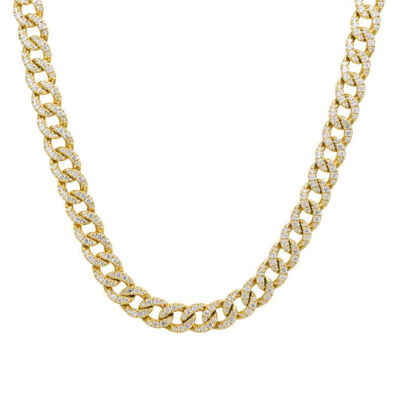 14k Yellow Gold 13.74ctw Diamond Pave Cuban Link Chain Necklace