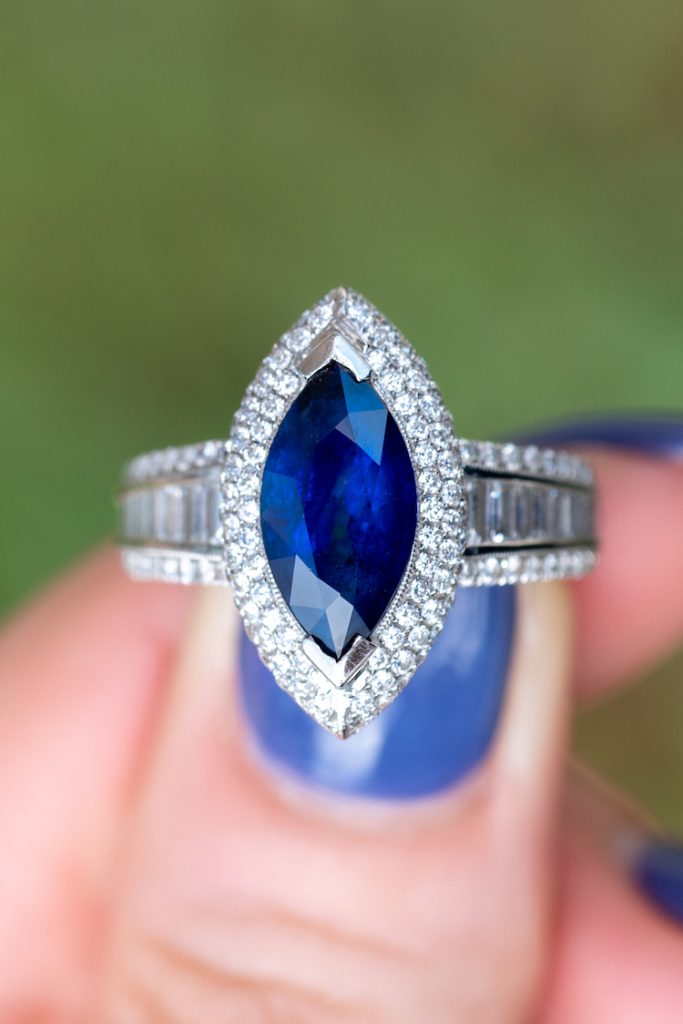 Details about   2 Marquise Baguette 3Stone Blue Sapphire CZ Engagement Ring 14k Rose Gold 