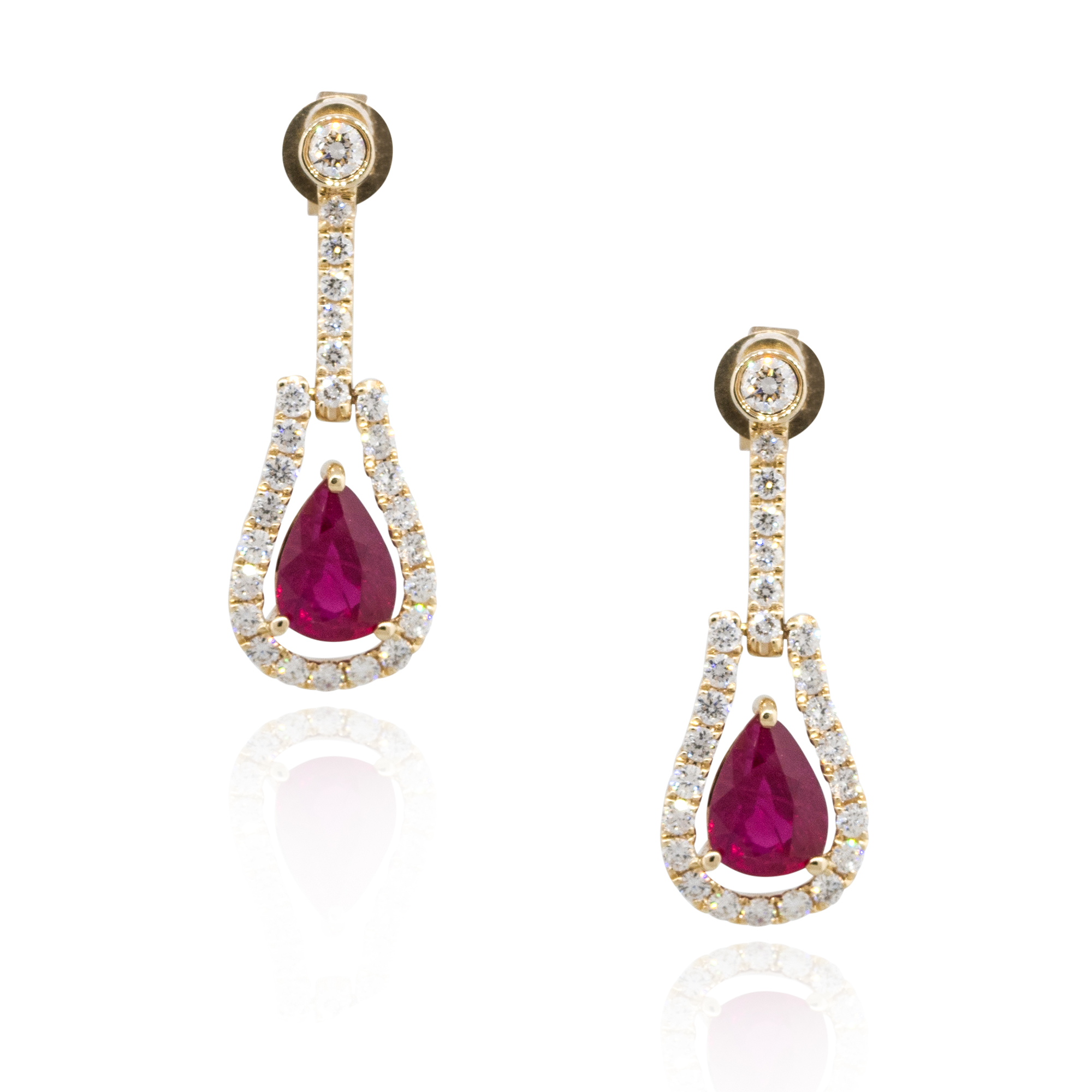14k Solid Yellow Gold Dangle Level Back Earring With Natural Ruby2.17GM 