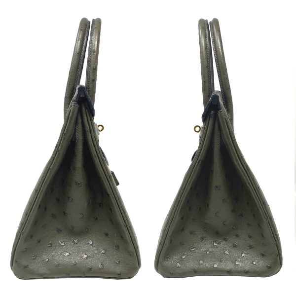 Hermes Birkin 30cm Ostrich Leather Exotic Vert Olive Gold Tone Hardware Handbag