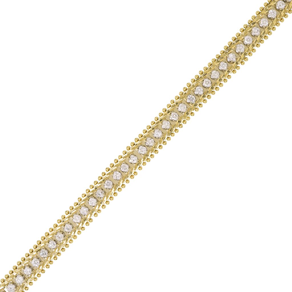 14k Yellow Gold Natural 3.70 Carat Diamond Antique Mesh Bracelet