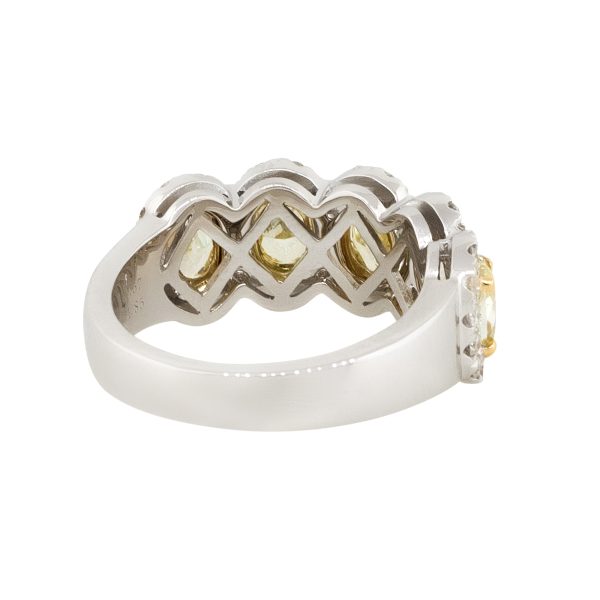 18k White Gold 2.42ctw Five Oval Fancy Yellow Diamond Halo Ring