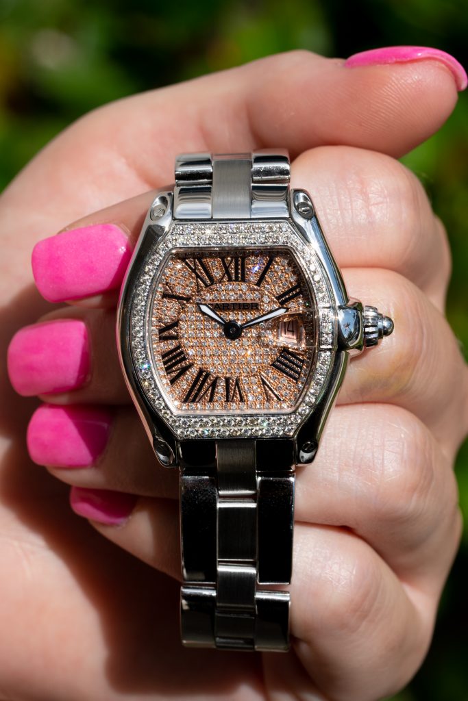 Cartier watch pink clearance face