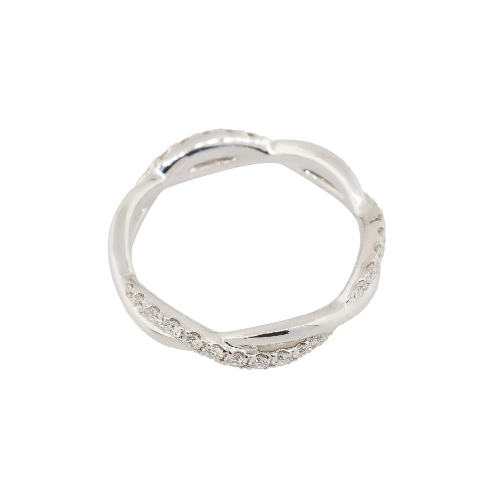 18k White Gold 0.60ctw Round Diamond Twisted Band Ring