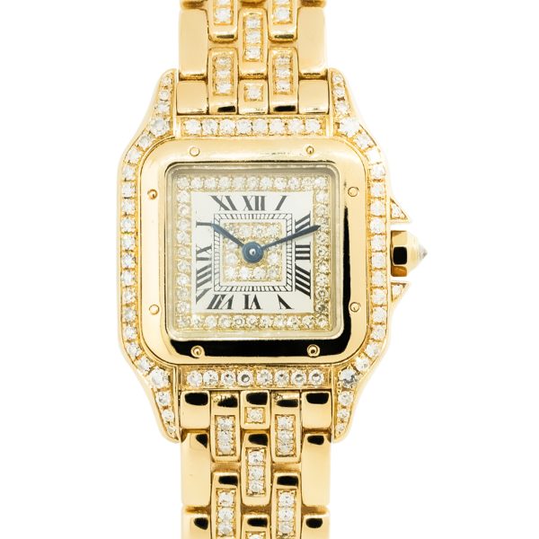 Cartier Panthere 18k Yellow Gold Diamond Bezel Ladies Watch