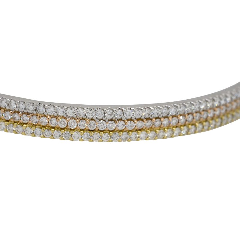 18k Tri Color 8.32ctw Diamond Pave Triple Row Bangle Bracelet