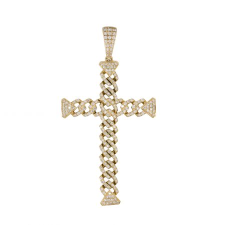 14k Yellow Gold 4.50ctw Diamond Pave Cross Dangle Pendant