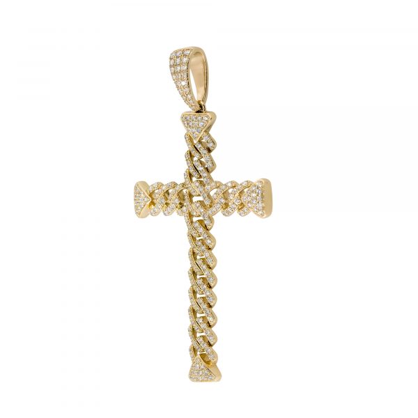14k Yellow Gold 4.50ctw Diamond Pave Cross Dangle Pendant