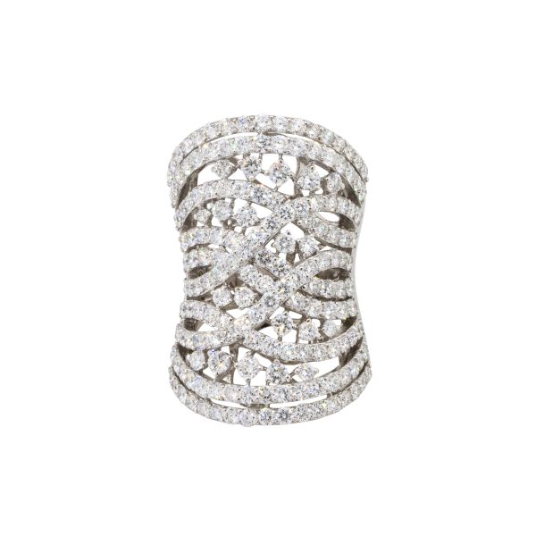 18k White Gold 6.94ctw Diamond Pave Crossover Shield Ring