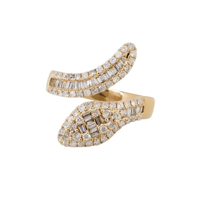14k Yellow Gold 1.15ctw Diamond Pave Crossover Snake Ring