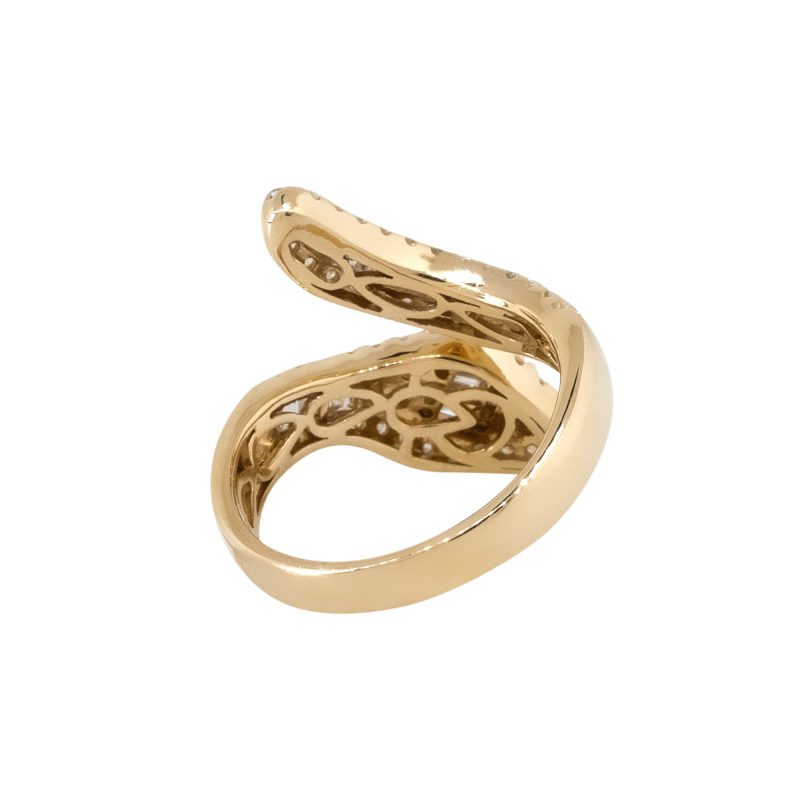 14k Yellow Gold 1.15ctw Diamond Pave Crossover Snake Ring