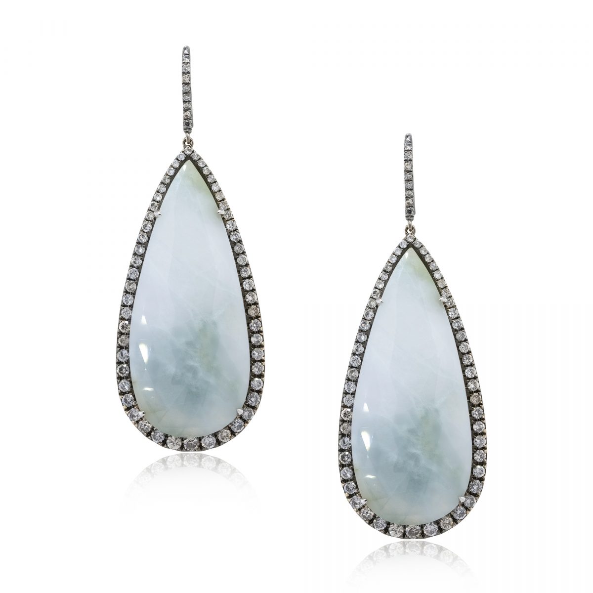 18k Rhodium Pear Shape Jade Drop Dangle Earrings