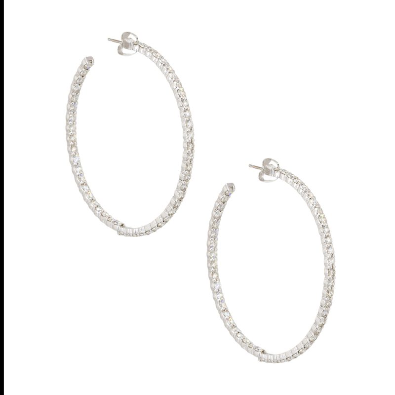 14k White Gold 5.25ctw Round Diamond Inside Out Hoop Earrings