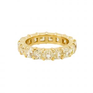 18k Yellow Gold 6.79ctw Cushion Cut Fancy Diamond Eternity Ring