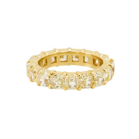 18k Yellow Gold 6.79ctw Cushion Cut Fancy Diamond Eternity Ring