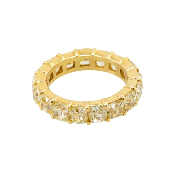 18k Yellow Gold 6.79ctw Cushion Cut Fancy Diamond Eternity Ring