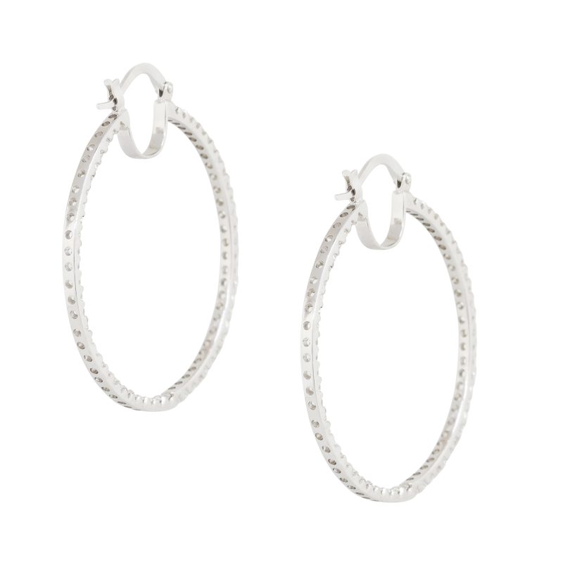 14k White Gold 3.92ctw Round Diamond Inside Out Hoop Earrings