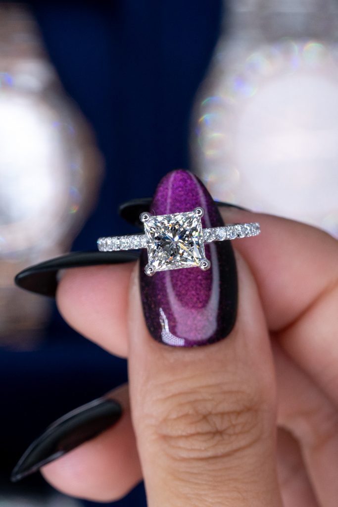 18k white princess cut engagement ring