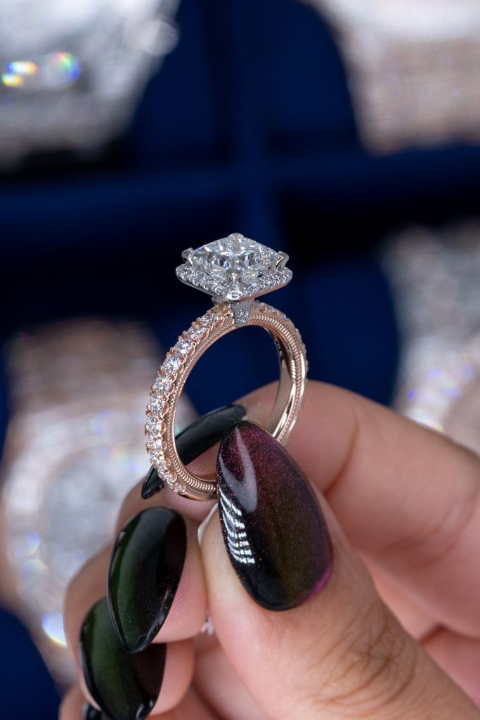 a white princess cut ring