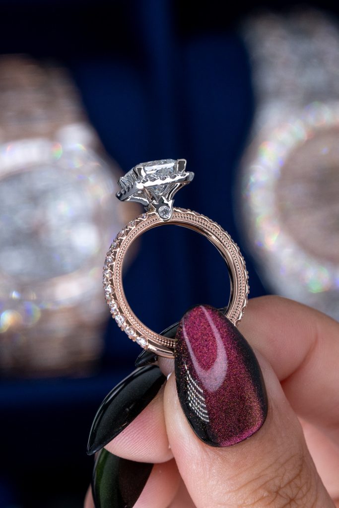 18k white princess cut engagement ring