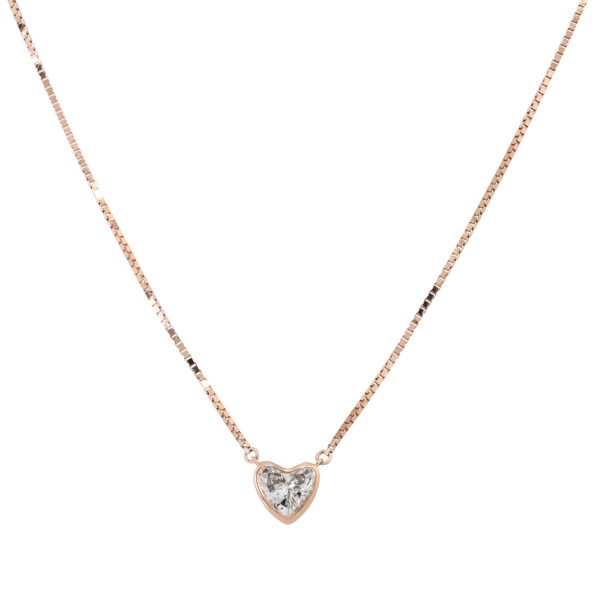 14k Rose Gold 0.67ctw Heart Shape GIA Diamond Pendant Necklace