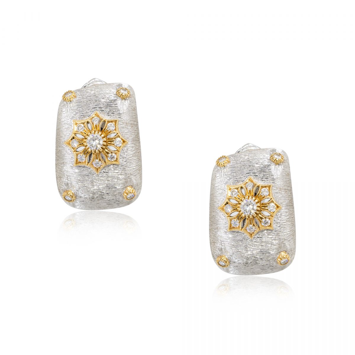 18k White Gold 0.60tw Diamond Flower Wide Huggie Earrings