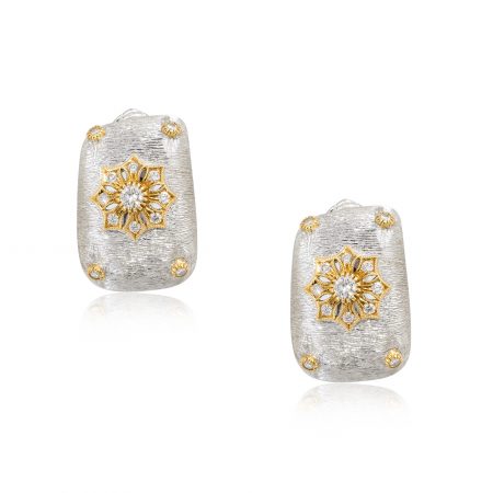 18k White Gold 0.60tw Diamond Flower Wide Huggie Earrings