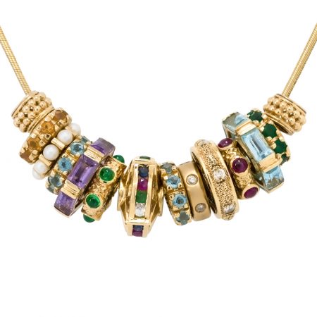 14k Yellow Gold Multi Color Gemstone Rings On Chain