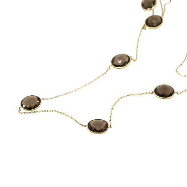 14k Yellow Gold Bezel Set Quartz Long Necklace