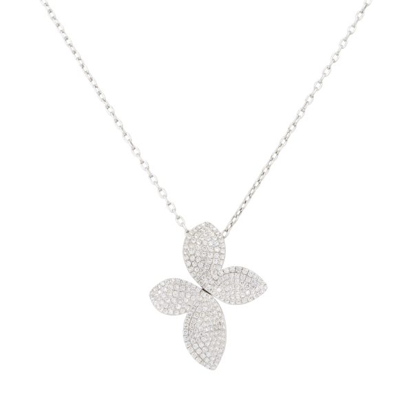 18k White Gold 1.44ctw Diamond Pave Flower Pendant Necklace