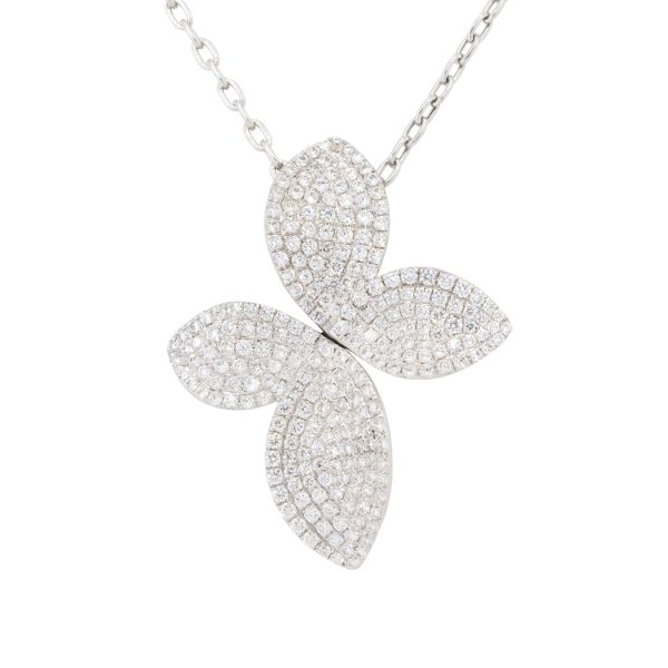 18k White Gold 1.44ctw Diamond Pave Flower Pendant Necklace